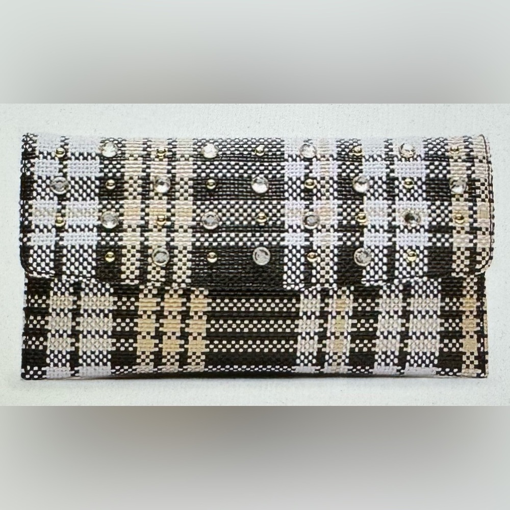 BANANA REPUBLIC Jeweled Plaid Mixed Straw Clutch Handbag NWT